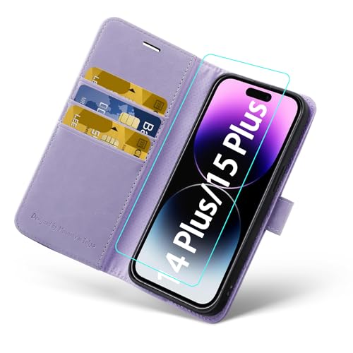 MONASAY Handyhülle für iPhone 15 Plus/14 Plus 5G 6.7 Zoll, [Schutzfolie][Kartenfach][Standfunktion][Magnet][RFID Schutz],Stoßfeste Schutzhülle,Premium Leder Flip Case, Lavendel von MONASAY