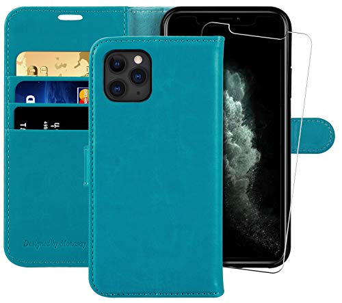 MONASAY Hülle Fit für Apple iPhone 12 Pro Max 5G Handyhülle 6.7 Zoll,[Schutzfolie][Kartenfach][Standfunktion][Magnet][RFID Schutz],Stoßfeste Schutzhülle,Premium Leder Flip Case, Hellblau von MONASAY