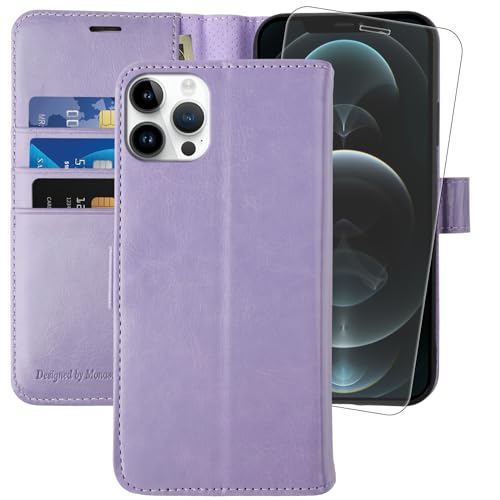 MONASAY Hülle Fit für iPhone 11 Pro Max Handyhülle 6.5 Zoll,[Schutzglas][Kartenfach][Standfunktion][Magnet][RFID Schutz],Stoßfeste Schutzhülle,Premium Leder Flip Case, Lavendel von MONASAY
