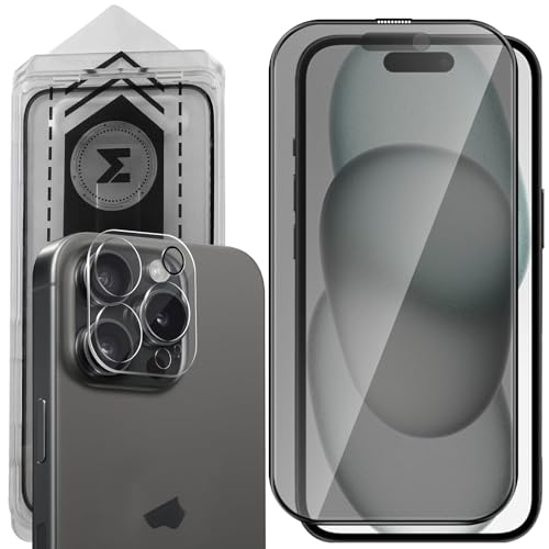 MONASAY Panzer Schutz Glas Fit für iPhone 15 Pro Max 6.7 Zoll [1 Stück],Schutzfolie Sichtschutz Privacy Displayschutz mit Frame, Kameraschutz Camera Screen Protector Panzerfolie von MONASAY