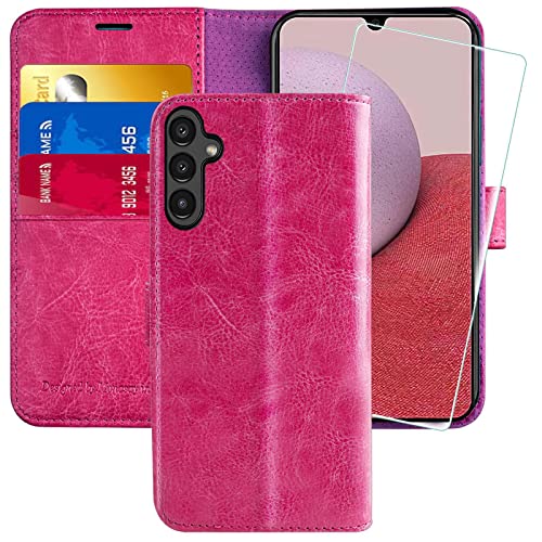 MONASAY Schutzhülle für Galaxy A54 5G, [inklusive Glas-Displayschutzfolie] [RFID-Blockierung] Klapphülle aus Leder mit Kreditkartenhalter, Hot-Pink von MONASAY
