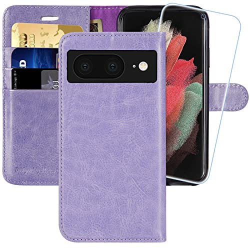 MONASAY für Schutzhülle Google Pixel 8 5G, [Displayschutzfolie im Lieferumfang enthalten] [RFID-blockierend] Flip Folio Leder Handyhülle mit Kreditkartenfach, Lavendel von MONASAY