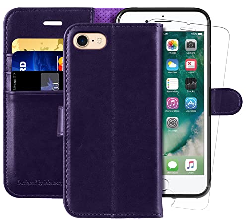 MONASAY Handyhülle Fit für iPhone SE/SE2/SE3 2022/2020 Hülle 5G iPhone 8/7 Klapphülle [TPU][Kartenfächer][Standfunktion][Magnet][Schutzfolie] Stoßfeste Schutzhülle (4,7 Zoll) Violett von MONASAY