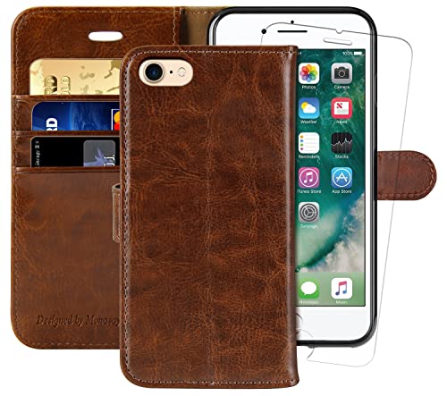 MONASAY Wallet case für iPhone SE 3 Hülle 5G iPhone 8/7 Handyhülle [Schutzfolie] [TPU] [Kartenfächer] [Standfunktion] Tasche Stoßfeste Schutzhülle kompatibel mit iPhone SE 2022/2020 (4,7 Zoll) Braun von MONASAY