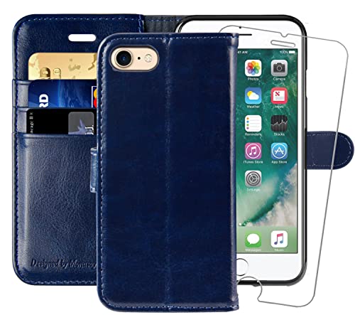 MONASAY Handyhülle Fit für iPhone SE/SE2/SE3 2022/2020 Hülle 5G iPhone 8/7 Klapphülle [TPU][Kartenfächer][Standfunktion][Magnet][Schutzfolie] Stoßfeste Schutzhülle (4,7 Zoll) Blau von MONASAY