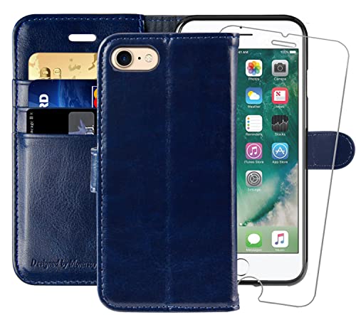 MONASAY für Hülle iPhone SE 2022 Handyhülle 5G Flipcase SE 2020 Schutzhülle iPhone 8/7 TPU [Kartenfächer][Standfunktion] [Schutzfolie] Stoßfeste Tasche kompatibel mit iPhone SE3/SE2 (4,7 Zoll) Blau von MONASAY