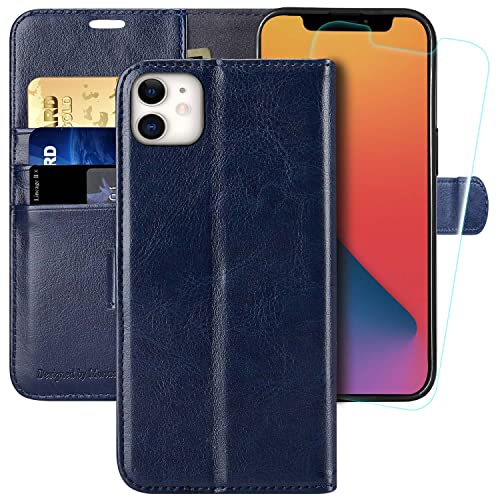 MONASAY Handyhülle Fit für iPhone 11 Hülle 6,1 Zoll,[Schutzglas][Verdicktes TPU][RFID Schützt][Kartenfächer][Standfunktion][Magnet],Stoßfeste Schutzhülle Klapphülle Flip Case, Blau von MONASAY