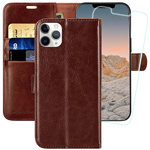 MONASAY Hülle Fit für iPhone 11 Pro Handyhülle 5.8 Zoll,[Schutzfolie][Kartenfach][Standfunktion][Magnet][RFID Schutz],Stoßfeste Schutzhülle,Premium Leder Flip Case, Braun von MONASAY