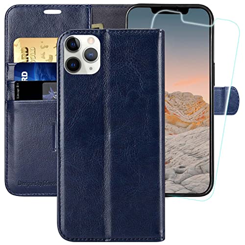 MONASAY Hülle Fit für iPhone 11 Pro Max Handyhülle 6.5 Zoll,[Schutzglas][Kartenfach][Standfunktion][Magnet][RFID Schutz],Stoßfeste Schutzhülle,Premium Leder Flip Case, Blau von MONASAY