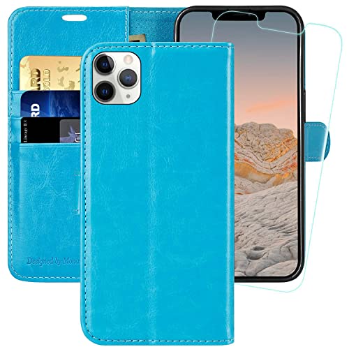 MONASAY Hülle Fit für iPhone 11 Pro Max Handyhülle 6.5 Zoll,[Schutzglas][Kartenfach][Standfunktion][Magnet][RFID Schutz],Stoßfeste Schutzhülle,Premium Leder Flip Case, Hellblau von MONASAY