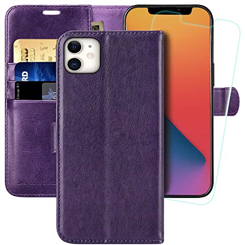 MONASAY iPhone 12 Mini Hülle, Handyhülle [Schutzglas] [Verdicktes TPU] [RFID Schützt] [Kartenfächer] [Standfunktion] [Magnet], Stoßfeste Schutzhülle, Klapphülle Kompatibel für iPhone 12 Mini 5,4 Lila von MONASAY