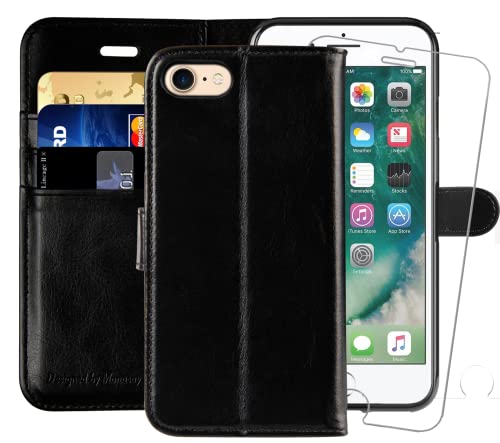 MONASAY iPhone 6 Hülle,iPhone 6s Handyhülle,4.7 Zoll,[Schutzglas][Kartenfach][Standfunktion][Magnet],Stoßfeste Schutzhülle,Premium Leder Flip Case für Apple iPhone 6/6s, Schwarz von MONASAY