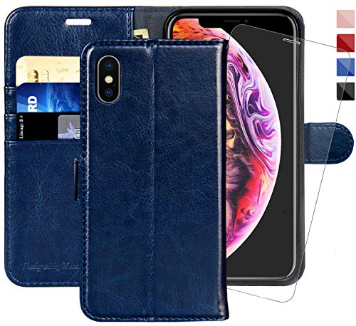 MONASAY Hülle Fit für iPhone XS Max Handyhülle 6.5 Zoll,[Schutzfolie][Kartenfach][Standfunktion][Magnet],Stoßfeste Schutzhülle,Premium Leder Flip Case Fit für Apple iPhone XS Max, Blau von MONASAY