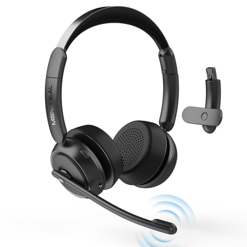 Bluetooth Headset mit Mikrofon, Wireless Headset mit AI-Geräuschunterdrückung Und Stummschalttaste, 45 Stunden Anrufe, Headset Bluetooth V5.2 für PC Büro Callcenter Zoom Microsoft Skype Telefon von MONODEAL