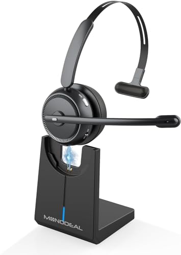 MONODEAL Bluetooth Headset mit Mikrofon, Wireless Headset mit Stummschalttaste Und AI-Geräuschunterdrückung, Headset Bluetooth V5.2 für PC Büro Callcenter Zoom Microsoft Skype Telefon von MONODEAL