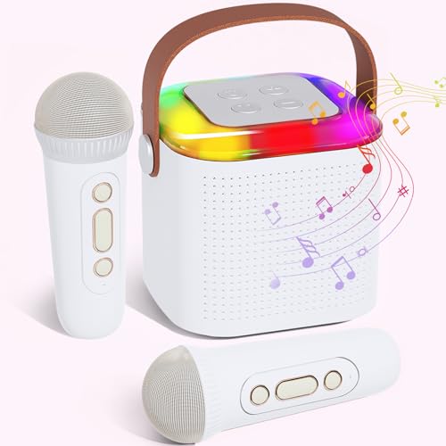 Karaoke Maschine für Kinder, Tragbarer Mini Bluetooth Karaoke Lautsprecher mit 2 kabellosen Mikrofonen und LED-Lichtern für Heimparty, Geburtstags Geschenke für Mädchen und Jungen von MONODEAL