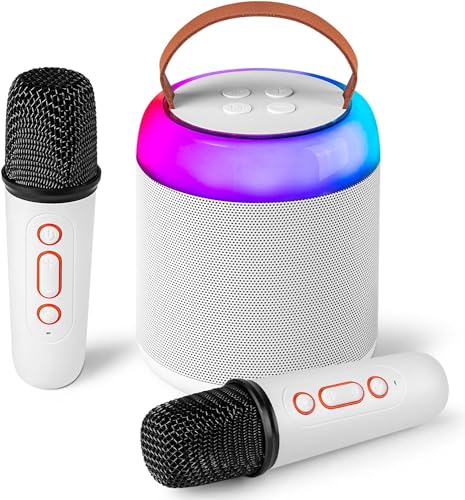 Karaoke Maschine für Kinder, Tragbarer Mini Bluetooth Karaoke Lautsprecher mit 2 kabellosen Mikrofonen und LED-Lichtern für Heimparty, Geburtstags Geschenke für Mädchen und Jungen von MONODEAL