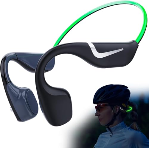 MONODEAL Knochenschall Kopfhörer, Open Ear Kopfhörer Bone Conduction Headphones Bluetooth 5.3 Grün mit Intelligentes Licht, 20H Spielzeit, IPX7 wasserdichte Sportkopfhörer für Läuft Radfahren von MONODEAL