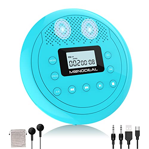 NEU 2023 Tragbarer CD Player mit Lautsprecher, CD Player Tragbar, Wiederaufladbar Discman CD Player für Auto Kinder, Anti-Skip CD-Player klein mit Kopfhörer für Hörbücher Musikhören von MONODEAL