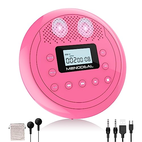 NEU 2023 Tragbarer CD Player mit Lautsprecher, CD Player Tragbar, Wiederaufladbar Discman CD Player für Auto Kinder, Anti-Skip CD-Player klein mit Kopfhörer für Hörbücher Musikhören von MONODEAL