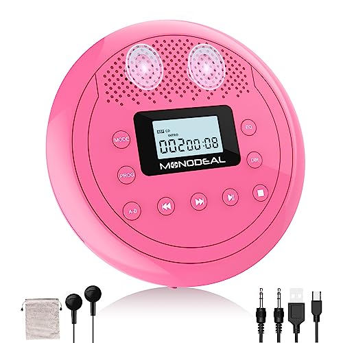 NEU 2025 Tragbarer CD Player mit Lautsprecher, CD Player Tragbar, Wiederaufladbar Discman CD Player für Auto Kinder, Anti-Skip CD-Player klein mit Kopfhörer für Hörbücher Musikhören von MONODEAL
