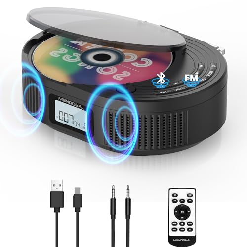 NEU 2024 CD Player Tragbar, Monodeal CD Player Bluetooth & Radio FM 2 in 1, Wiederaufladbar Tragbarer CD Player mit Lautsprecher, Discman CD Player, Unterstützung AUX/USB von MONODEAL