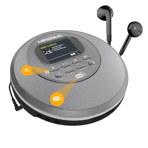 NEU 2024 CD Player Tragbar mit Buntem TFT Display, Monodeal CD Player Bluetooth, Tragbarer CD Player mit DAB Radio & FM 2 in 1, Wiederaufladbarer Discman CD Player für Auto, Anti-Skip von MONODEAL