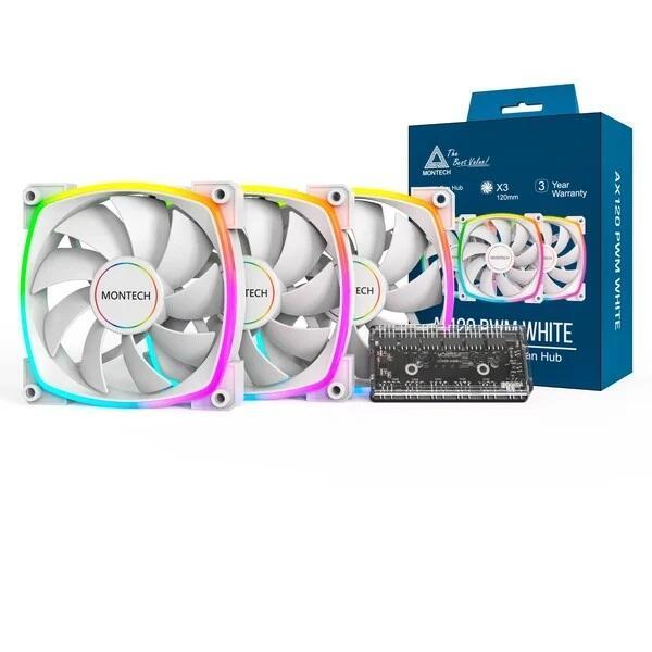 Montech Lüfter 3er Pack AX120 PWM, 120mm, Weiß Montech Lüfter 3er Pack AX120 PWM, 120mm, Weiß von MONTECH