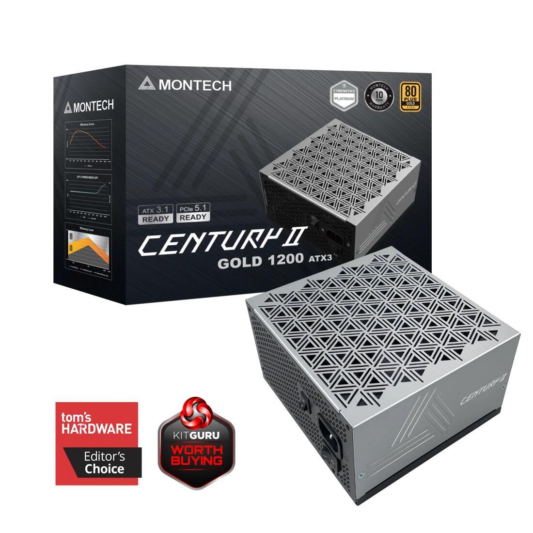 Montech Netzteil Century II 1200W 80+ Gold, ATX 3.1, Silber Montech Netzteil Century II 1200W 80+ Gold, ATX 3.1, Silber von MONTECH