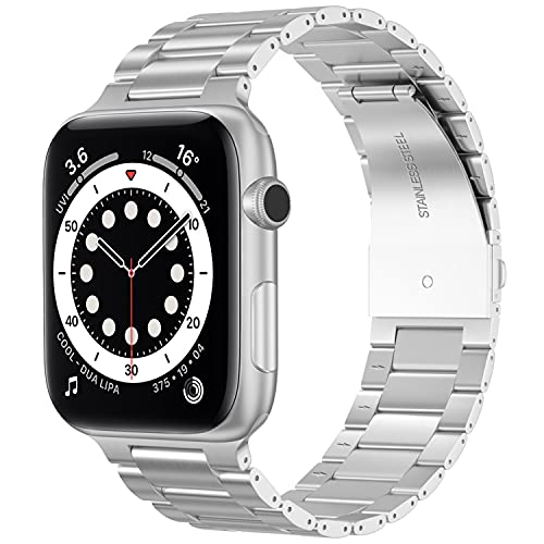 MONTOS Edelstahl-Armband Herren für die Apple-Watch SE/8/7/6/5/4/3/2/1 (38mm/40mm/41mm, Silber) von MONTOS