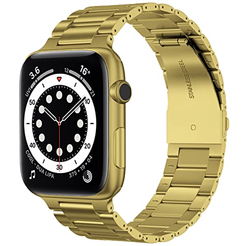 MONTOS Edelstahl-Armband Herren für die Apple-Watch SE/8/7/6/5/4/3/2/1 (42mm/44mm/45mm, Gold) von MONTOS