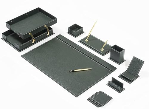 MOOGCO Bonded Set Luxus-Schreibtischunterlage und Schreibtisch-Organisation, Schreibtisch-Organizer, Leder-Schreibtisch-Organizer (Green) von MOOGCO