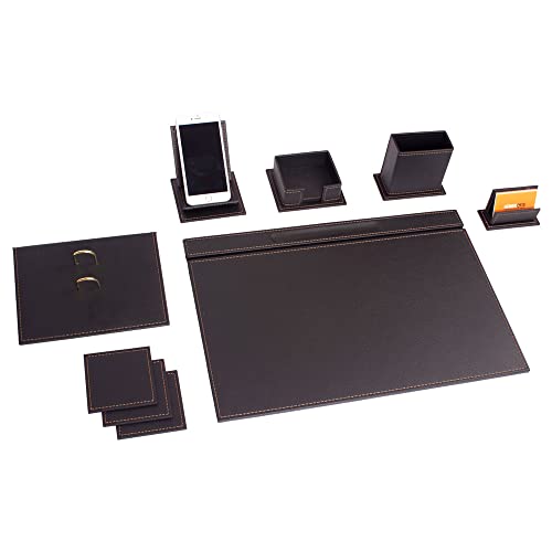 MOOG Leder-Schreibtisch-Set, Schreibtisch, Bürozubehör, Büro-Organizer, Heimbüro-Zubehör, Schreibtischzubehör, Schreibtisch-Organizer, Schreibtischunterlage, Aufbewahrung, 9 Stück, Schwarz von MOOGCO