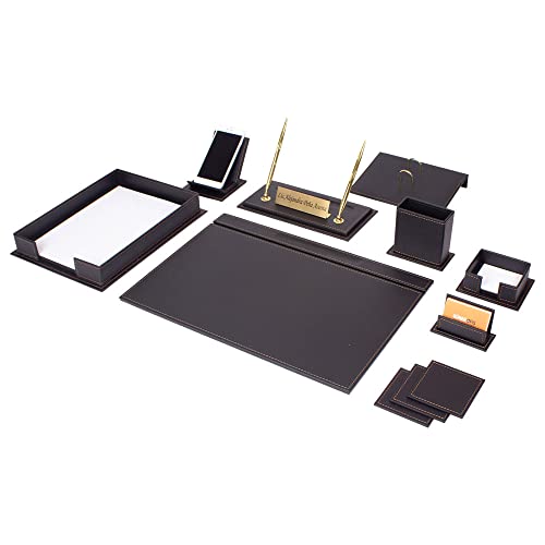 MOOG Schreibtisch-Set aus Leder, Bürozubehör, Büro-Organizer, Heimbüro-Zubehör, Schreibtischzubehör, Schreibtisch-Aufbewahrungs-Organizer, Schreibtischunterlage, 13 Stück, 13 Stück (schwarz) von MOOGCO