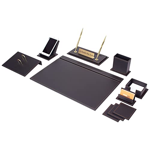 MOOG Schreibtisch-Set aus Leder, Schreibtisch-Zubehör, Büro-Organizer, Heimbüro-Zubehör, Schreibtischzubehör, Schreibtisch-Aufbewahrung, Schreibtischunterlage, 12-teilig, 12 Stück (schwarz) von MOOGCO