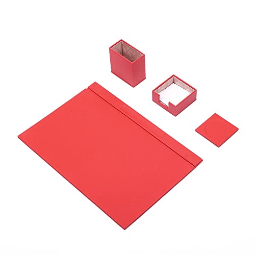 rotes Leder-Schreibtisch-Set – Schreibtischunterlage – Notizpapierhalter – Stifthalter – Lederuntersetzer – Schreibtischzubehör – Schreibtisch-Organizer – rot (4PCS) von MOOGCO