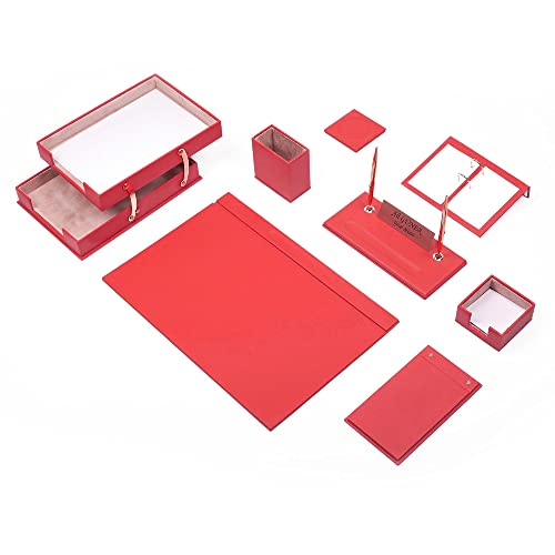 MOOG rotes Leder-Schreibtisch-Set – Schreibtischunterlage – Notizpapierhalter – Stifthalter – Lederuntersetzer – Schreibtischzubehör – Schreibtisch-Organizer – rot (10-teiliges Doppelfach)… von MOOGCO