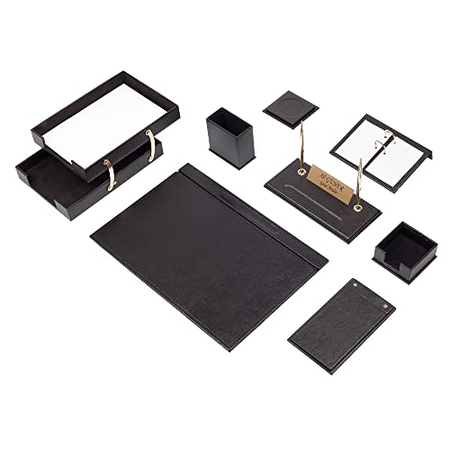 schwarzes Leder-Schreibtisch-Set – Schreibtischunterlage – Notizpapierhalter – Stifthalter – Lederuntersetzer – Schreibtischzubehör – Schreibtisch-Organizer – (10-teiliges Doppelfach) von MOOGCO