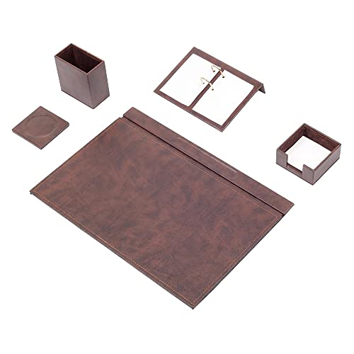 Schreibtisch-Set aus braunem Leder – Schreibtischunterlage – Notizpapierhalter – Stifthalter – Lederuntersetzer – Schreibtischzubehör – Schreibtisch-Organizer – braun (5PCS) von MOOGCO