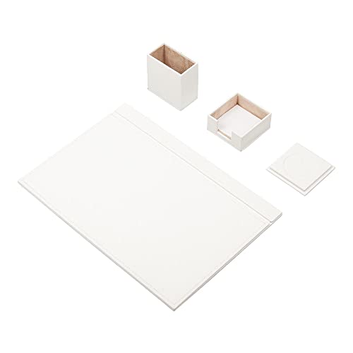 Schreibtisch-Set aus weißem Leder – Schreibtischunterlage – Notizpapierhalter – Stifthalter – Lederuntersetzer – Schreibtischzubehör – Schreibtisch-Organizer – weiß (4PCS) von MOOGCO