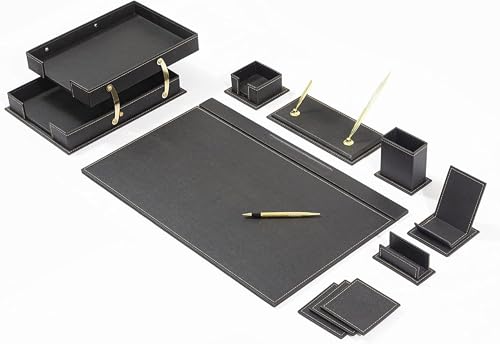 Bonded Set Luxus-Schreibtischunterlage und Schreibtisch-Organisation, Schreibtisch-Organizer, Leder-Schreibtisch-Organizer (Black) von MOOGCO