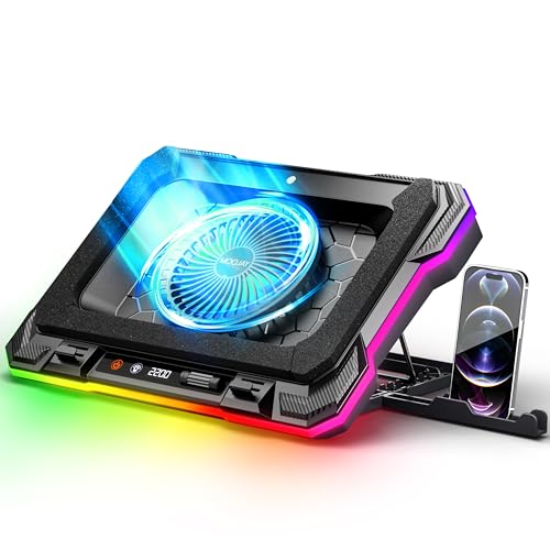 Laptop-Kühlkissen, leistungsstarker Turbo-Lüfter, RGB-Gaming-Notebook-Kühler, Moojay Laptop-Lüfter, Kühlständer mit 8 einstellbaren Höhen und Telefonhalterung, für 14-19 Zoll Laptops - Eisblaues Laptop-Kühlkissen, leistungsstarker Turbo-Lüfter, RGB-Gaming-Notebook-Kühler, Moojay Laptop-Lüfter, Kühlständer mit 8 einstellbaren Höhen und Telefonhalterung, für 14-19 Zoll Laptops - Eisblaues von MOOJAY