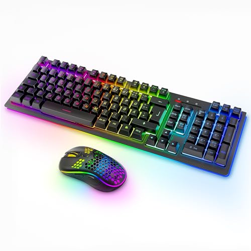 MOOJAY Kabellose Tastatur und Maus RGB Hintergrundbeleuchtung, Wiederaufladbare 2,4 G Leuchtende Gaming Tastatur mit Ergonomischem Kabellosen Dual Mode Mäuse Set, für PC/Laptop/Windows – Schwarz von MOOJAY
