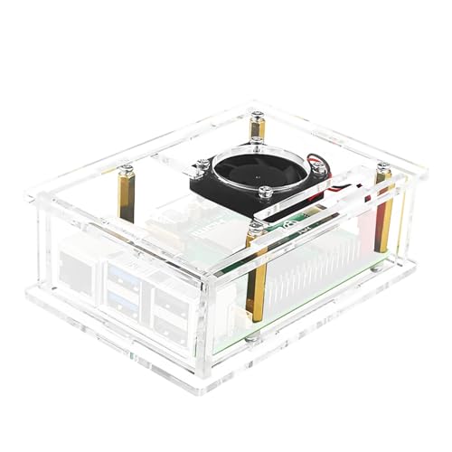 MOOKEENONE Transparente Acryl-Gehäusebox, Schutzhülle mit Kühlventilator, Kühlgehäuse für Raspberry Pi 5 von MOOKEENONE
