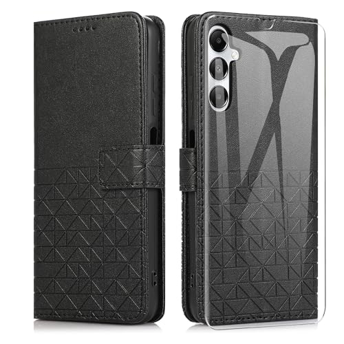 MOONESS Handyhülle für Samsung Galaxy A05s 4G 6.7" Hülle Leder + Schutzfolie,Schutzhülle für Samsung Galaxy A05s 4G,Magnetisch PU Leder Tasche Case für Samsung Galaxy A05s 4G - Schwarz von MOONESS