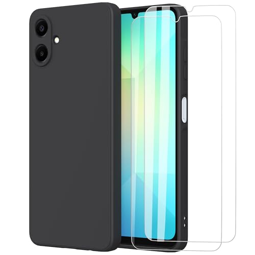 MOONESS Hülle kompatibel mit Samsung Galaxy A06 4G 6,7 Zoll,Handyhülle für Samsung Galaxy A06 4G mit 2 Stück Schutzfolie,Liquid Silikon TPU Schutzhülle Dünn Backcover - Schwarz von MOONESS