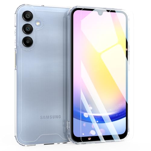 MOONESS Hülle kompatibel mit Samsung Galaxy A25 5G 6,5 Zoll,Handyhülle für Samsung Galaxy A25 5G mit Schutzfolie,Silikon TPU mit PC Schutzhülle Backcover - Transparent von MOONESS