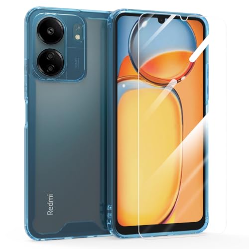 MOONESS Hülle kompatibel mit Xiaomi Redmi 13C 6,74 Zoll,Handyhülle für Xiaomi Redmi 13C mit Schutzfolie,Silikon TPU mit PC Schutzhülle Backcover - Bleu von MOONESS