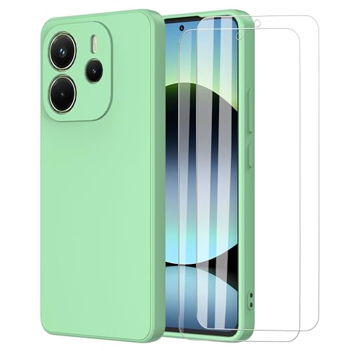 MOONESS Hülle kompatibel mit Xiaomi Redmi Note 14 4G 6,67 Zoll mit 2 Stück Schutzfolie Handyhülle, Liquid Silikon TPU Schutzhülle Dünn Backcover - Grün von MOONESS