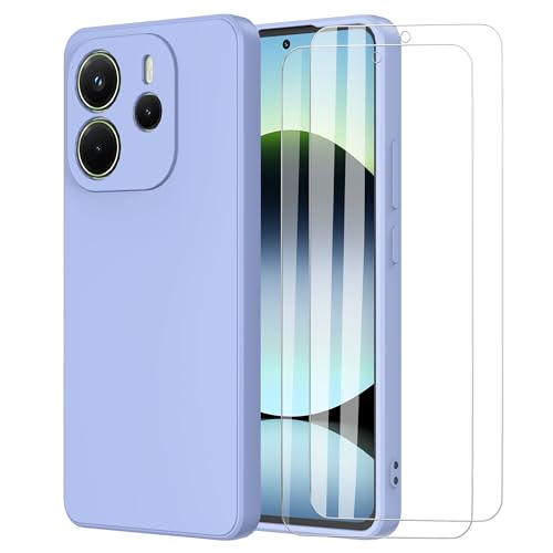 MOONESS Hülle kompatibel mit Xiaomi Redmi Note 14 4G 6,67 Zoll mit 2 Stück Schutzfolie Handyhülle, Liquid Silikon TPU Schutzhülle Dünn Backcover - Violett von MOONESS